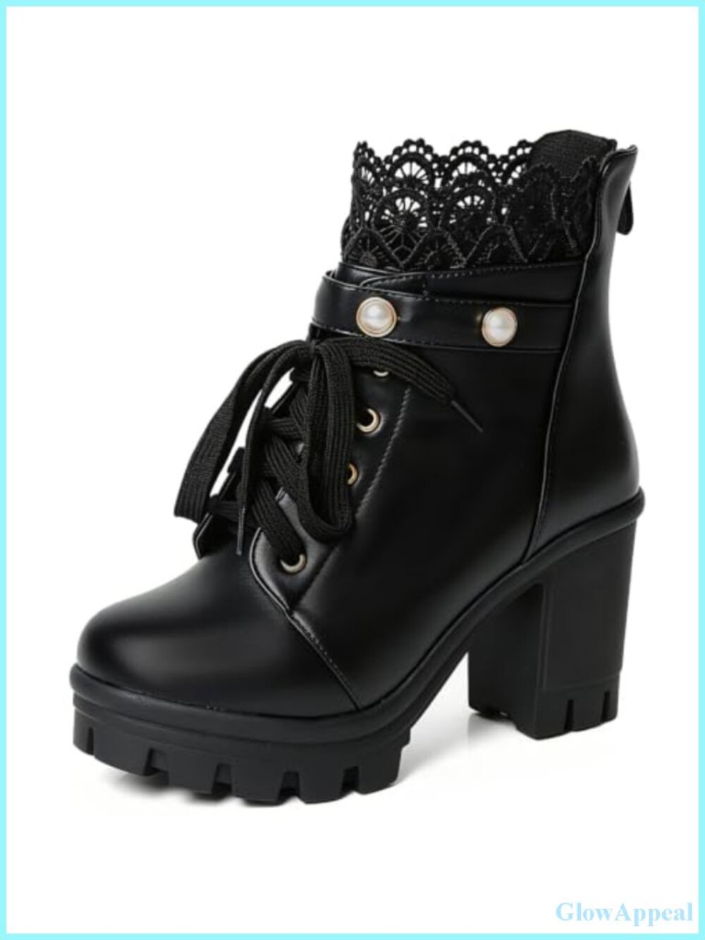 Victorian Gothic Platform Combat Booties with Pearl Lace
